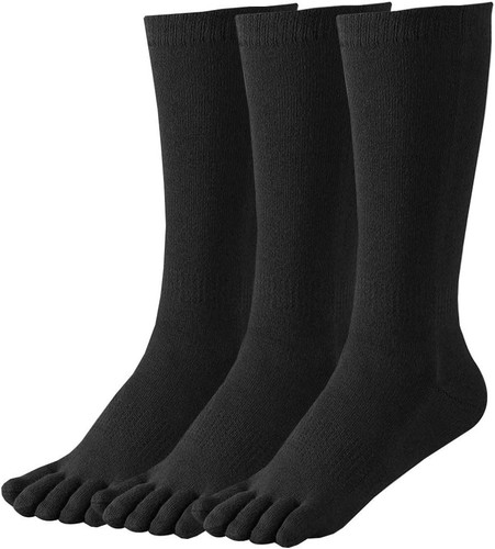 Women's Toe Socks Cotton Crew Athletic Running Five 5-10, Black/3 Pairs