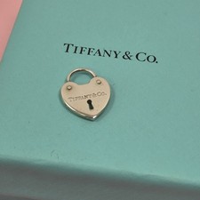 Tiffany & Co Silver Small Key Lock Heart Pendant Charm For Bracelet Necklace 2cm