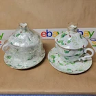 Nantucket Home Porcelain  Teacup and Saucer with Lid Holly and Berries SET OF 2