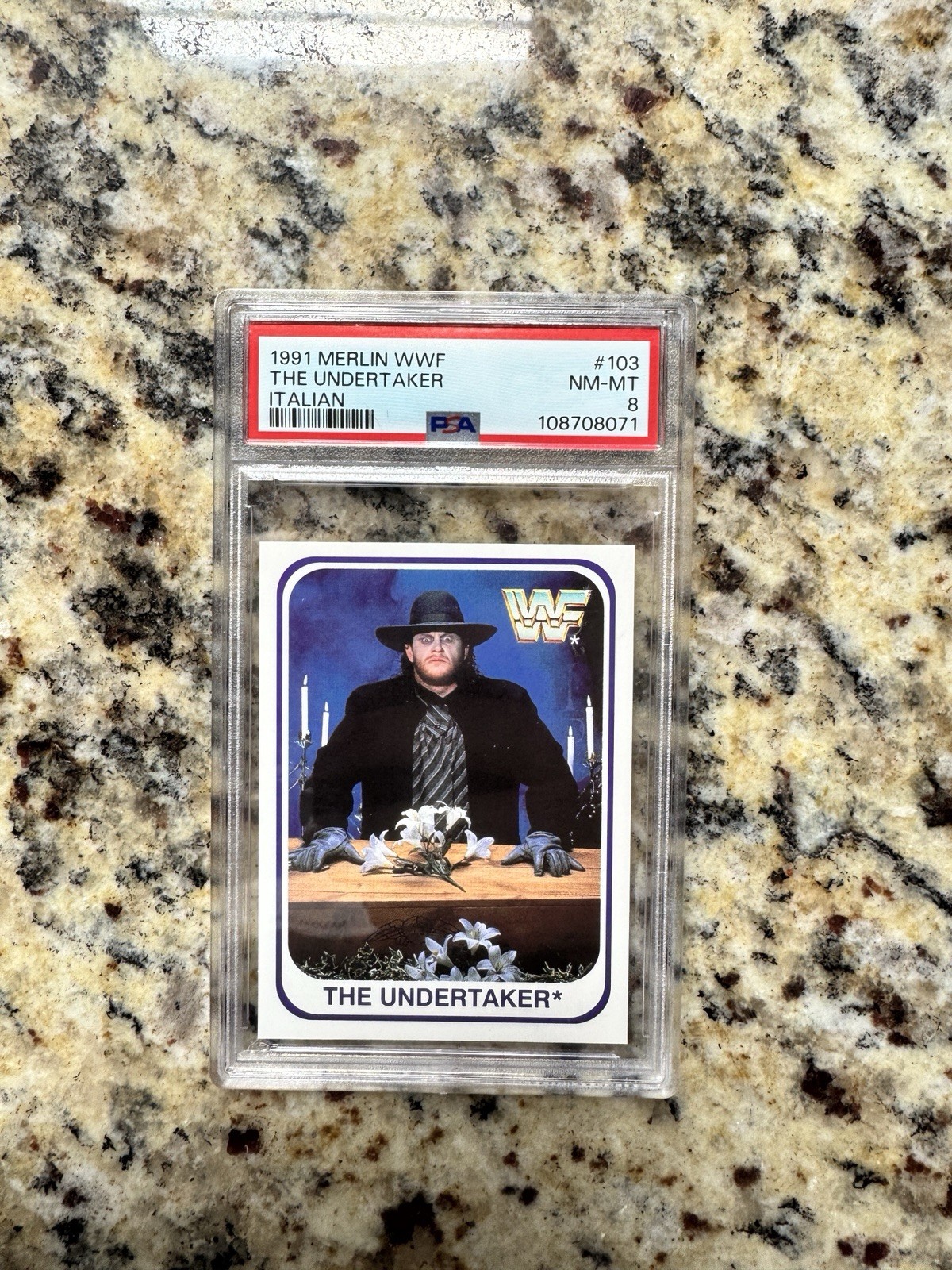 1991 Merlin WWF The Undertaker Italian Rookie Card #103 PSA 8 view 4