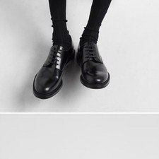 Prada Mens Black Brushed Leather Lace Up Round Toe Derby Shoe New Size 6.5