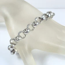 Vintage Silver Tone Link Bracelet Signed G BRZ Italy 7.5"