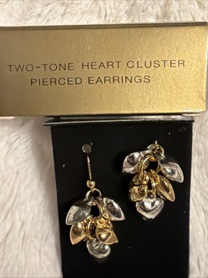 Avon Two-Tone Heart Cluster Pierced Earrings NOS
