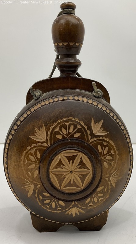 Vintage Decorative Carved Wooden Whiskey Decanter