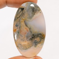 100 Natural Moss Agate Oval Shape Cabochon Gemstone 52.5 Ct 41X24X6 mm EE-51853