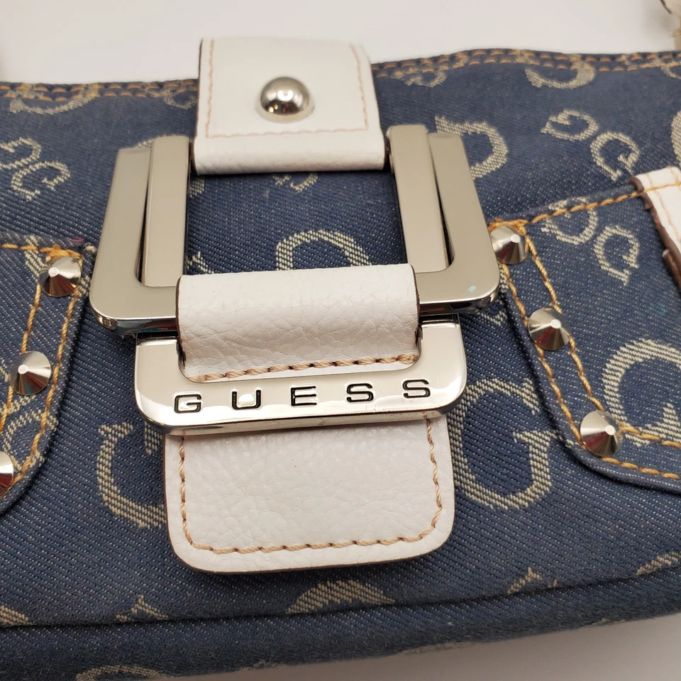 De Colección Y2K GUESS Cartera de Hombro Cartera Denim Hebilla Logo Estampado Bolso Raro  Foto 3 de 4