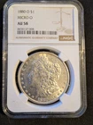 1880-O Micro O $1 Morgan Silver Dollar, Graded, AU-58