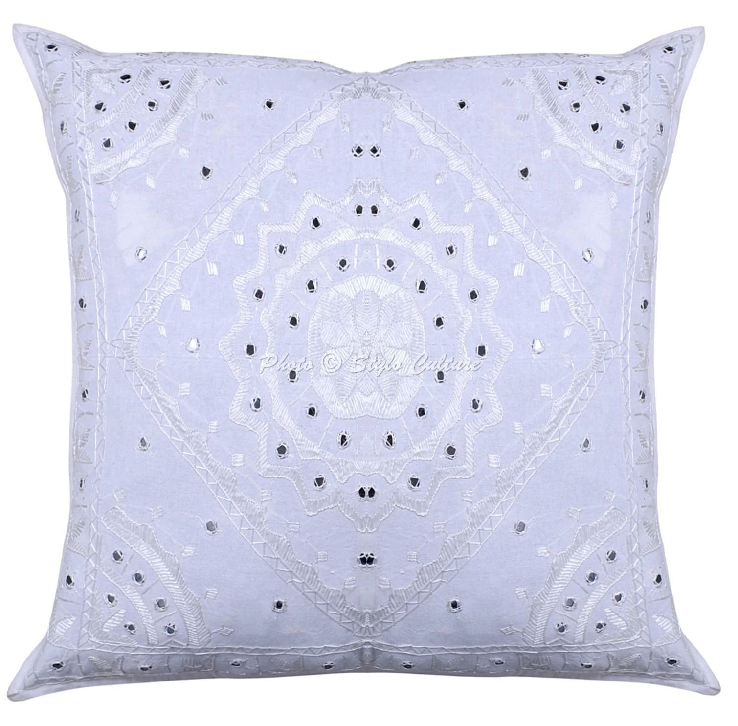 Ethnic Embroidered Throw Pillow Cover Cotton Mirrored Home Decor Cushion Cover