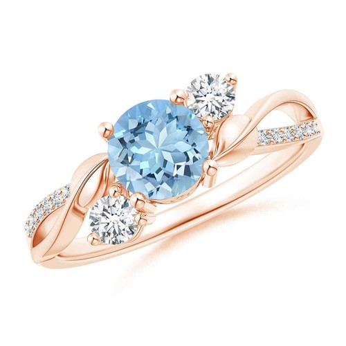 925 Sterling Silver Aquamarine Gemstone March Three-stone New Ring Jewelry