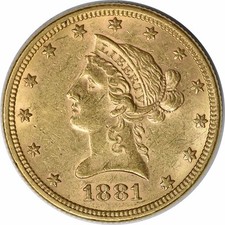 1881 $10 Gold Liberty Head AU Slider Uncertified #248