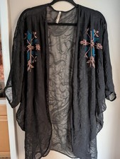 Black Sheer Paisley Pattern Cardigan/ Kimono W Embroidered Boho, Western SZ M