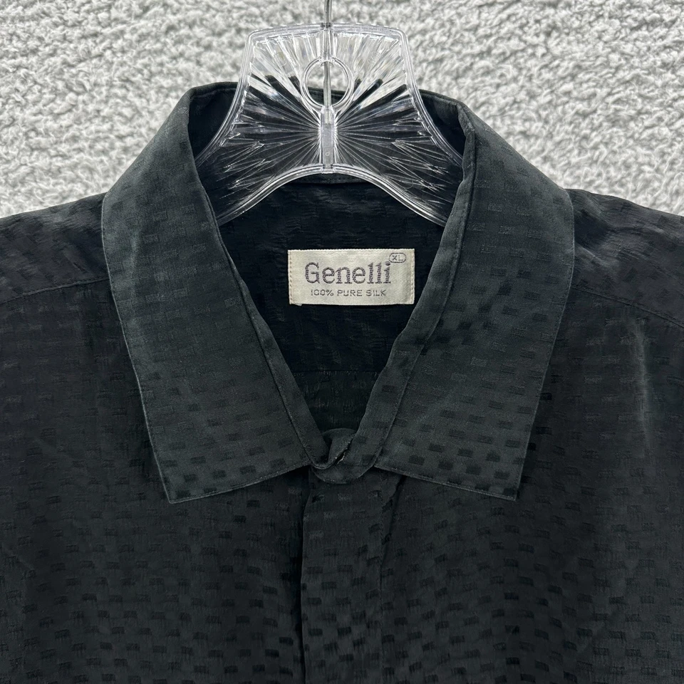 Vintage Genelli Shirt Mens XL Checkered Long Sleeve Disco Button Up Silk Shirt - Image 2 of 4