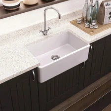 33 Inch Farmhouse Fireclay Ceramic Kitchen Sink - Apron front & Bottom Grid