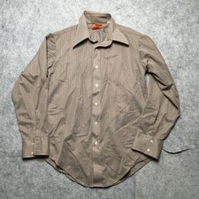 VTG Van Heusen Dress Shirt Mens 16 Brown Herringbone Triacetate Long Sleeve 70s