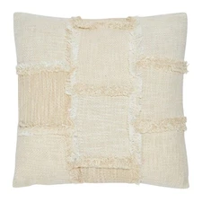Creative Co-Op Woven Cotton and Wool Patchwork Pillow with Frayed Edges