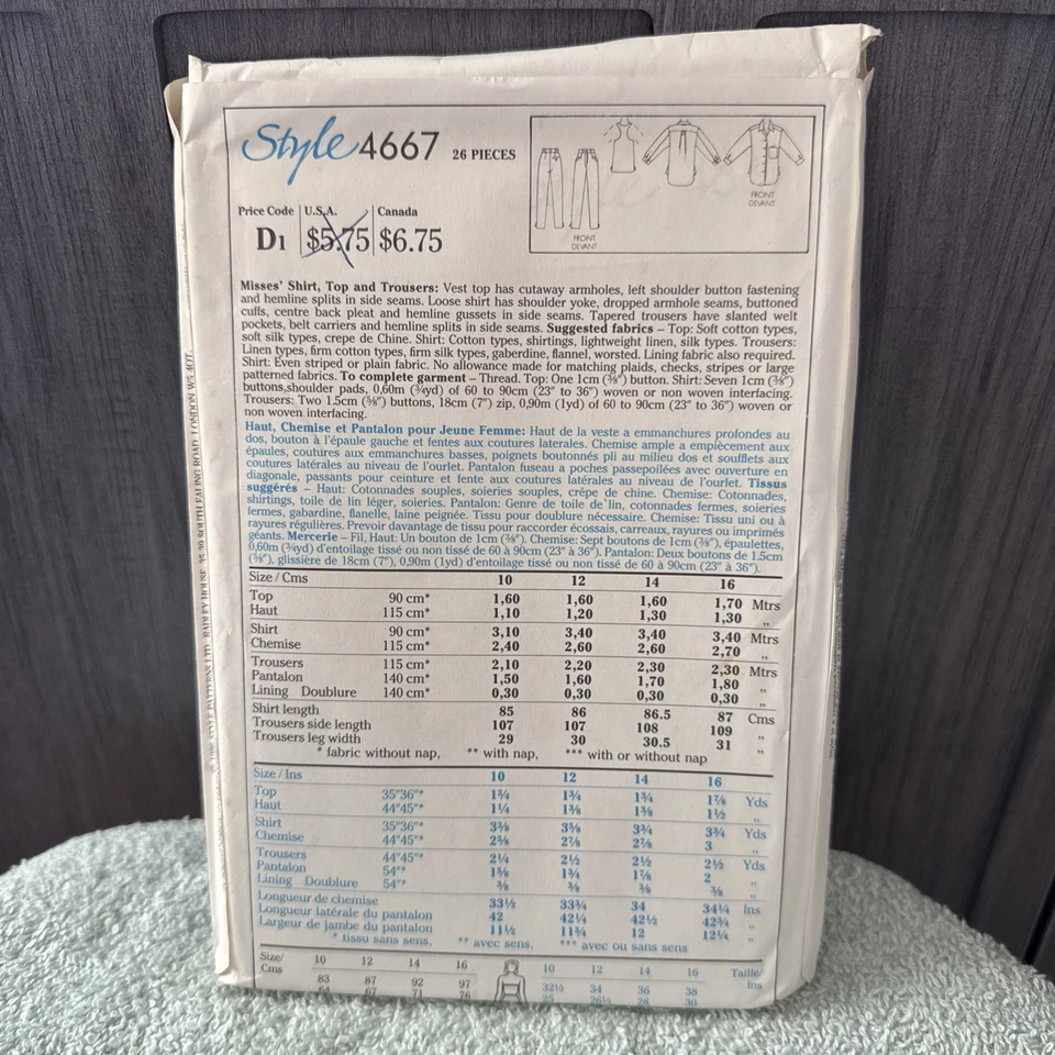 VINTAGE! 4667 Style Sz 14 Sewing Pattern Misses 1980s Clothing - Image 2 of 2