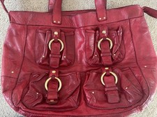 RI2K London Red Leather Tote Shoulder Bag Large Multiple Pockets Gold Hardware