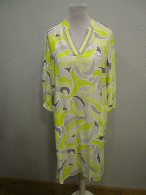 just White Blusenkleid V-Ausschnitt Glitzer 3/4 Ärmel gelb/grau Gr.38 (G38-07)