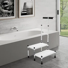 2 Steps Stool with Handle Adult Ramp Tool Stepping Chair W/ Handrail for Garage