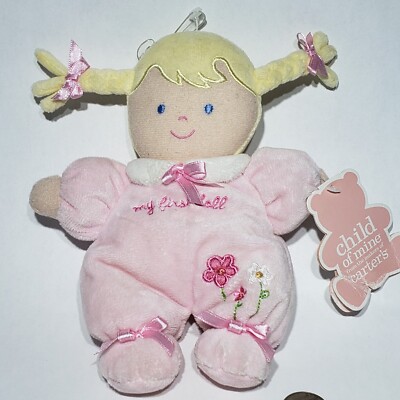 Carters Child Of Mine My First Doll Pink Blonde Girl Plush Pigtails Rattle  89445