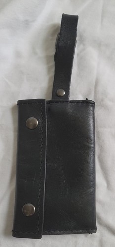 Etiqueta de equipaje Hartmann plegable cuero negro identificación cierre a presión 4" - Imagen 1 de 3