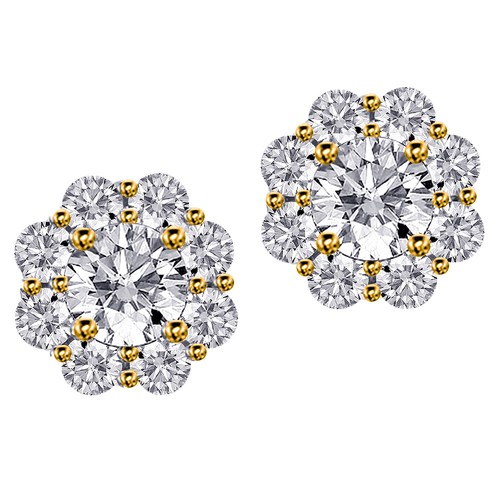 1.70 CT Briliant Cut Diamond Cluster Stud Earrings in 14k Yellow Gold NEW - Picture 4 of 7