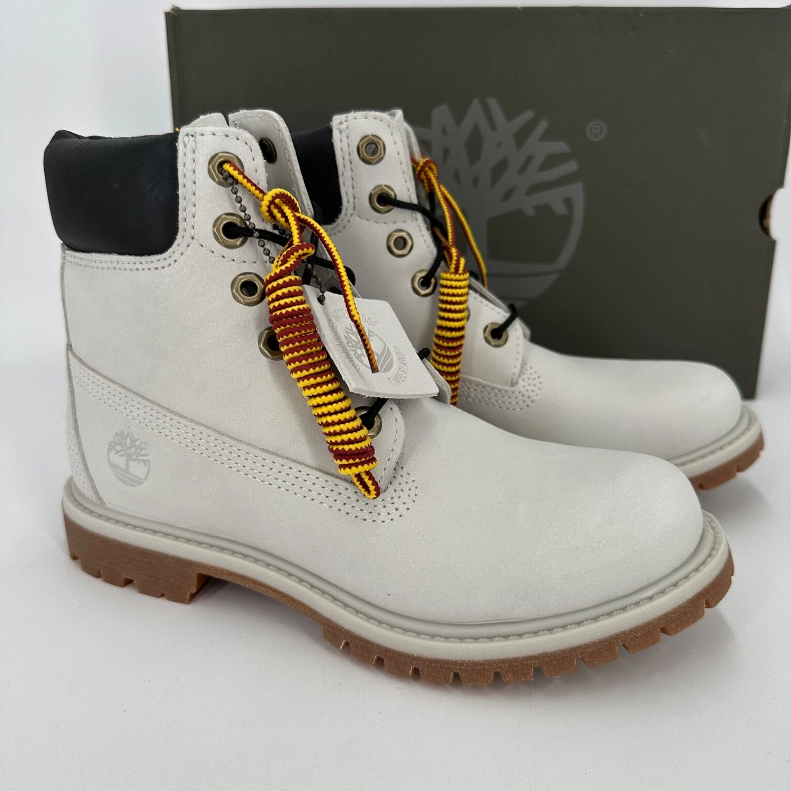 Timberland Premium 6 in stivali impermeabili taglia 7 donna stringati grigio chiaro nabuk