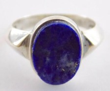 Vintage Ring Sterling Silver Lapis Lazuli Flat Cabochon 925 4.2 Grams Size 7.75