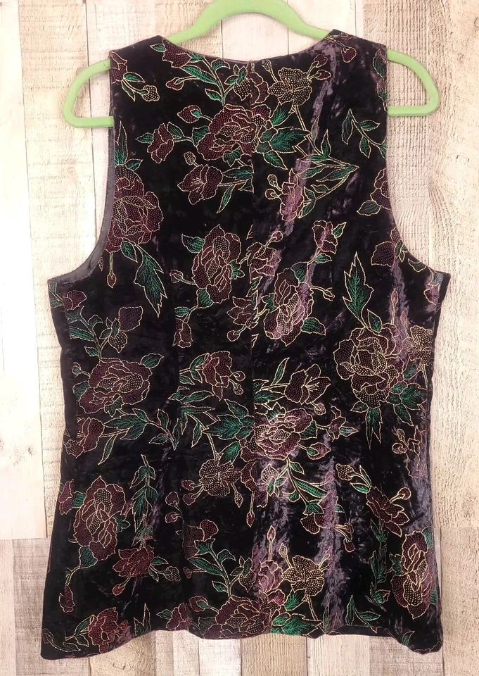 Chaleco de Terciopelo Vintage para Mujer 14 14P Pequeño Brillo Estampado Floral Romántico Arte Boho Foto 2 de 4