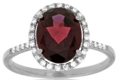 ESTATE 3.21CT DIAMOND & AAA RHODOLITE 14KT WHITE GOLD 3D OVAL & ROUND HALO RING