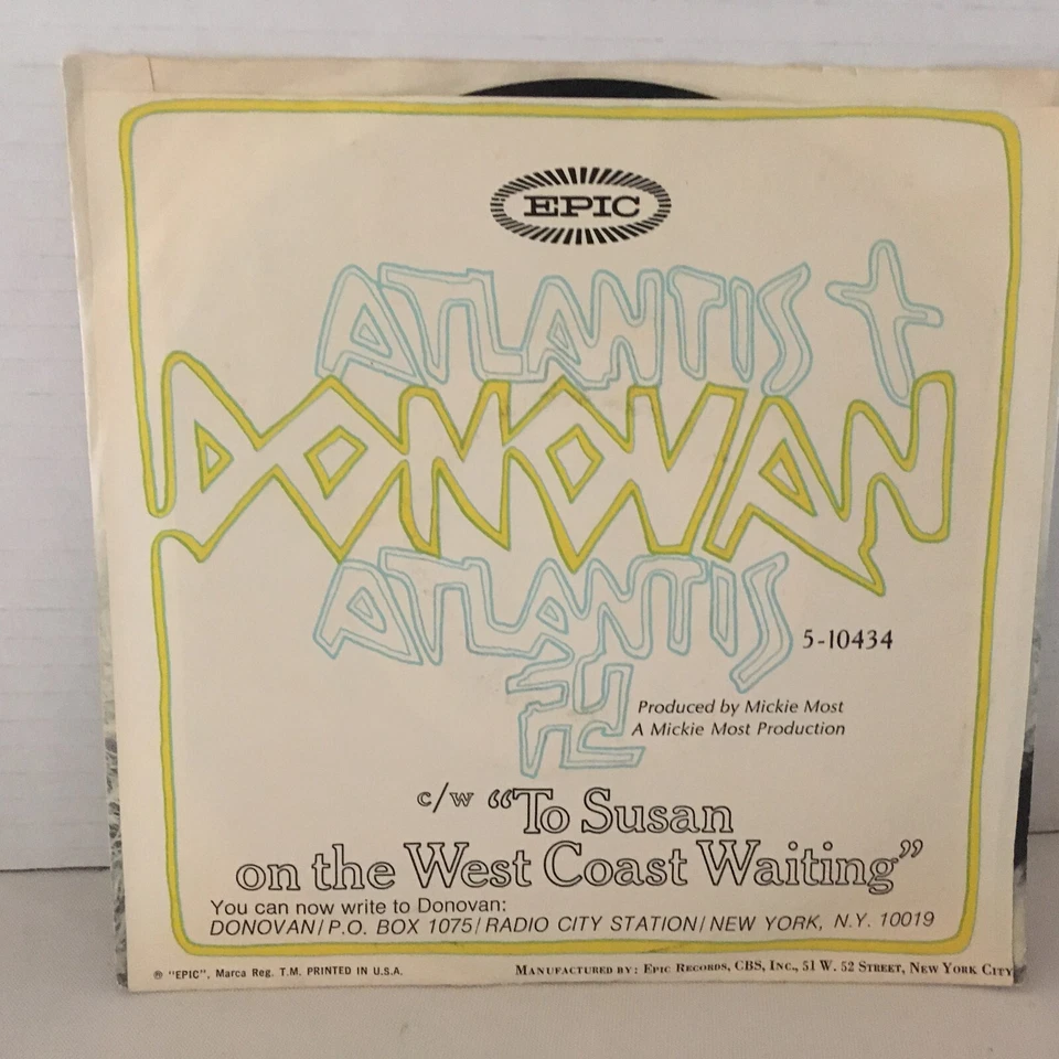 DONOVAN      7"  VINYL  SINGLE ,  ATLANTIS   /   TO  SUSAN  ON  THE  WEST  COAST Foto 2 de 2