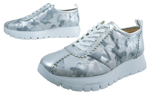 Wonders Zapatillas Mujer Cordones Plata Piel - Estilo y Confort Ref. A-2403 - Imagen 2 de 6