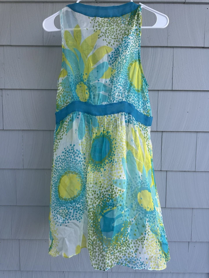 Corbata Milly Cabana Mediana 100% Seda Transparente Frontal Azul Amarillo Natación Foto 3 de 4