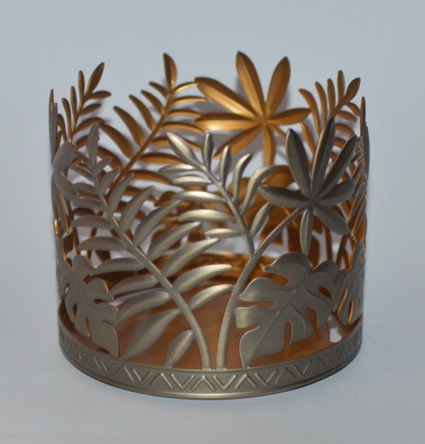 BATH & BODY WORKS PALM LEAVES MONSTERA METAL LARGE 3 WICK CANDLE HOLDER