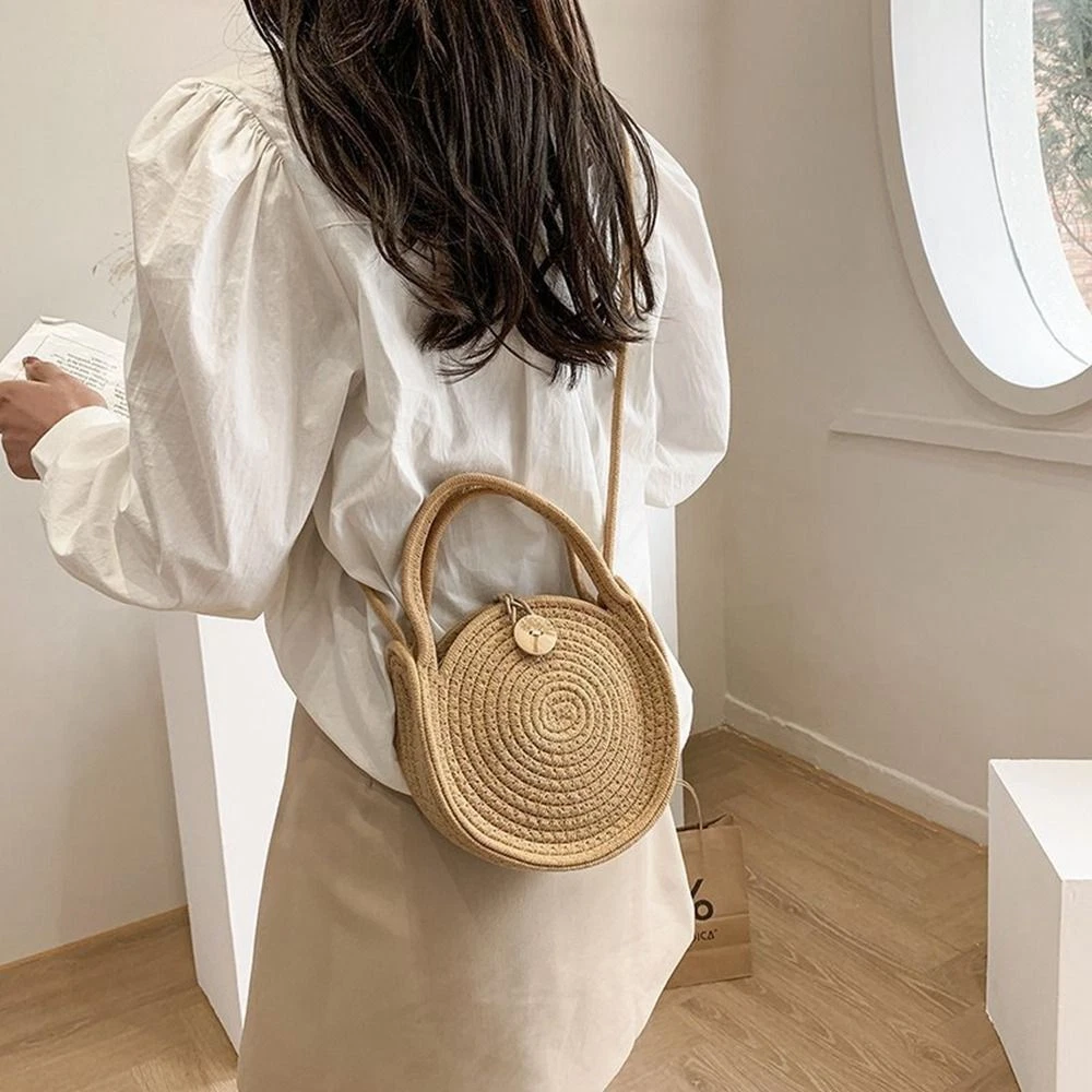 Womens round deals straw bag