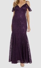 R&M Richards Women's Purple Sequin Lace Lined Cold Shoulder Gown Size 8
