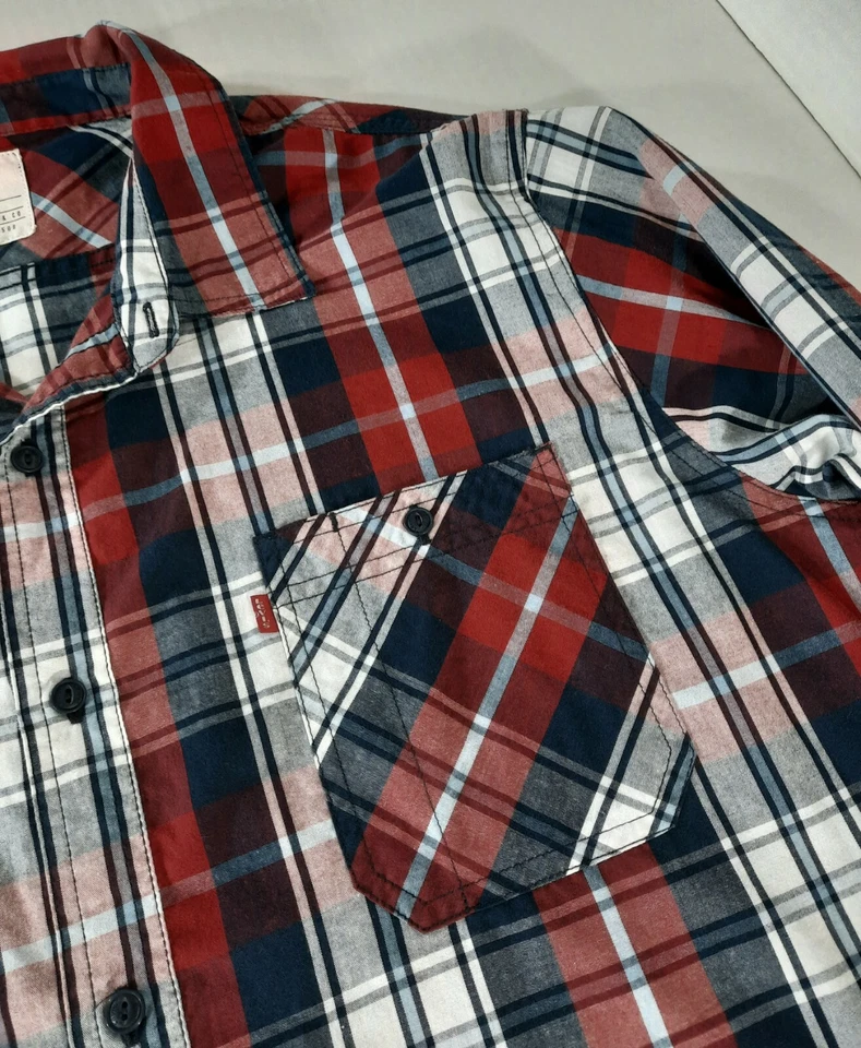 Camisa Levis LS a Cuadros con Botones Bolsillos Rojo Pestaña Logo Hombres XL Roja Azul Marino Blanco Foto 2 de 4