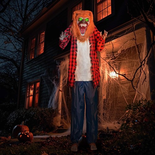 7FT Halloween Decorations Outdoor - Standing Animatronic Giant Towering Werewolf - Picture 3 of 6