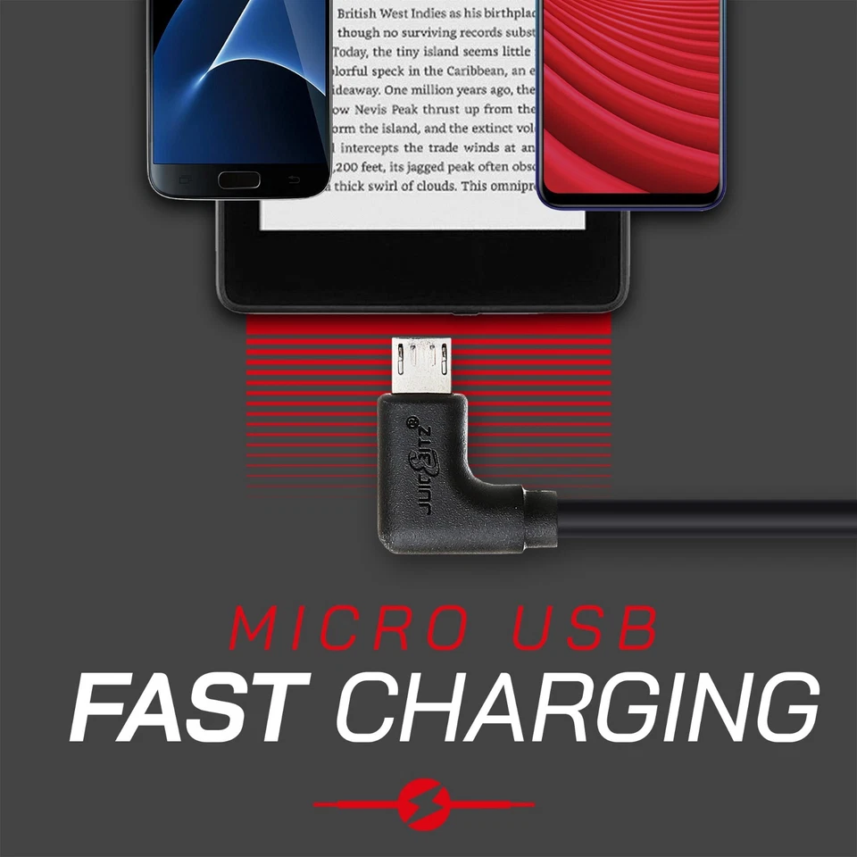 20AWG Micro USB to USB 2.0 Male Right Angled 90 Degree Fast Charger Cable Lead - Image 2 of 4