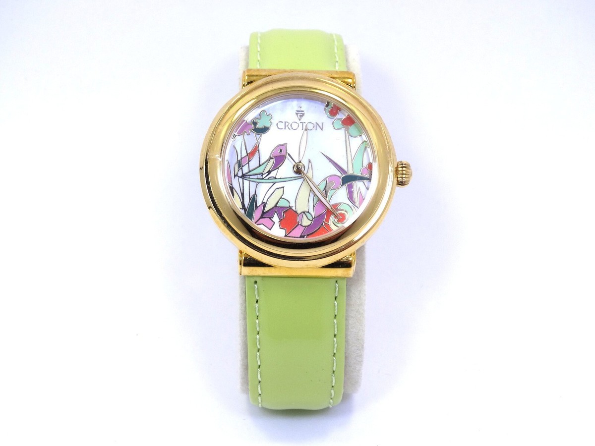 NIB CROTON Rare Scene Enamel Bird Flower Watch Set With 