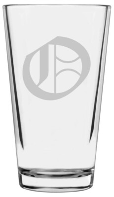 16oz Old English Gothic Font O Monogram Pint Drinking Glass