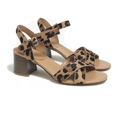 NEW Calf Hair Low Block Heel Sandals Shoes Leopard Animal $108 NEW  IN BOX