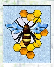 Bee & Honeycomb Faux Stained-Glass WINDOW CLING Sun-catcher Size 9.6" Vinyl