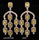 Elegant Gold Yellow CZ Statement Chandelier Earrings with Crystal Accents