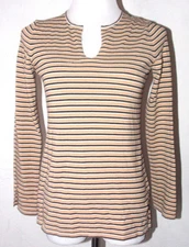 Nine West Womens Top Small Striped Knit Long Sleeve V Neck Multicolor Shirt