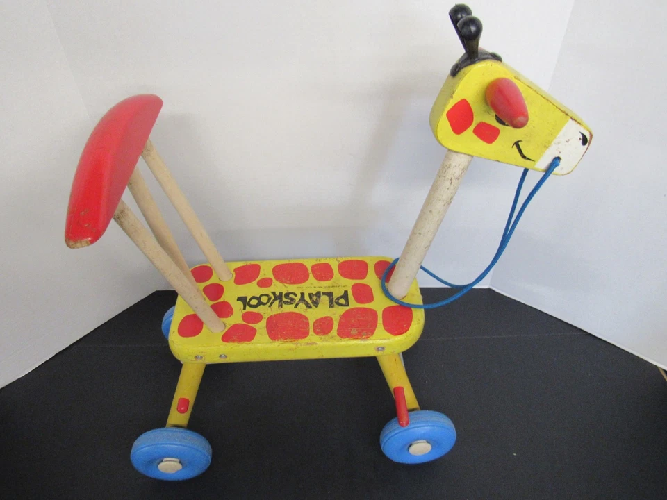 Винтажная деревянная игрушка для верховой езды на скутере жирафе 1960-е PLAYKOOL - Изображение 2 из 4