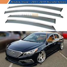 For 2015-2019 Hyundai Sonata Chrome Trim Smoked Tinted Window Visor Rain Guard