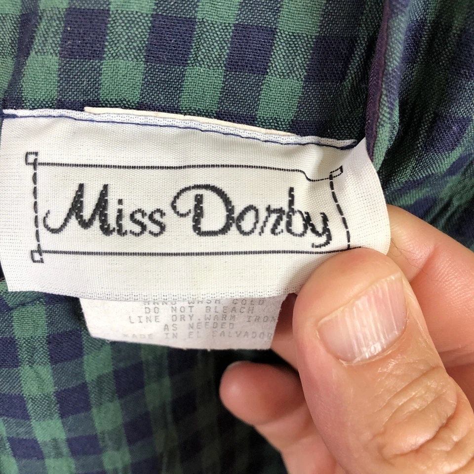 Vestido vintage Miss Dorby para mujer 12 verde azul Seersucker guinga preppy oficina Foto 3 de 4