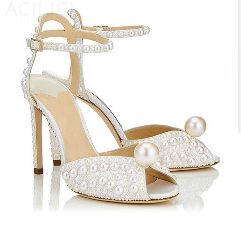 Womens Sweet Pearl Peep Toe High Heels Wedding Shoes Ankle Strap Dress  Sandals | eBay