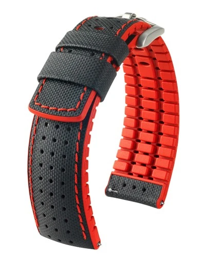 HIRSCH Performance Watch Band "Robby", 21 mm, black/red, new!